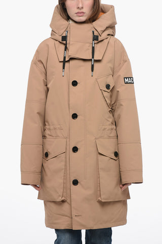 Hidden Closure Down Jacket with Embossed Logo