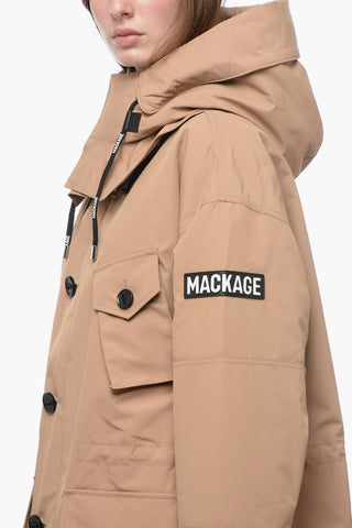 Hidden Closure Down Jacket with Embossed Logo