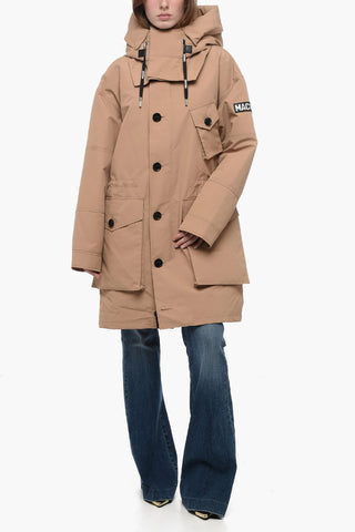 Hidden Closure Down Jacket with Embossed Logo