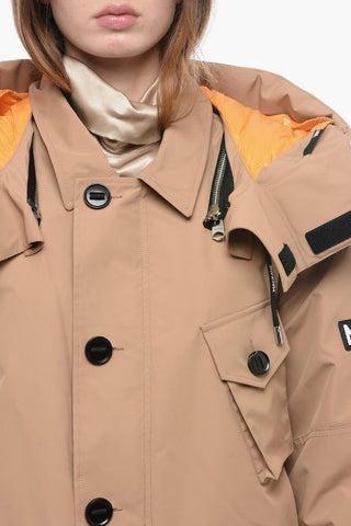 Hidden Closure Down Jacket with Embossed Logo