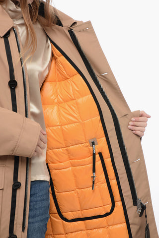 Hidden Closure Down Jacket with Embossed Logo
