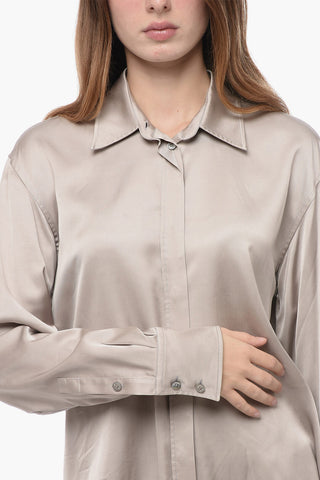 Satin Boyfriends Fit Shirt with Logo