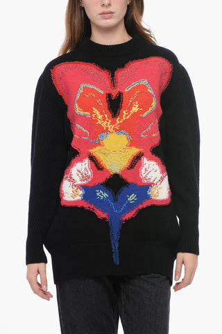 Ribbed Oversized Pullover with Embroidered Detailing