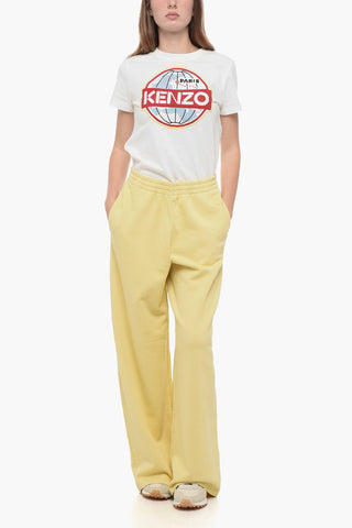 Brushed Cotton Wide-Leg Joggers with Patch Logo