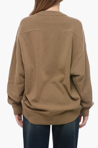 Crew Neck Wool Blend Sweater with Asymmetric Design