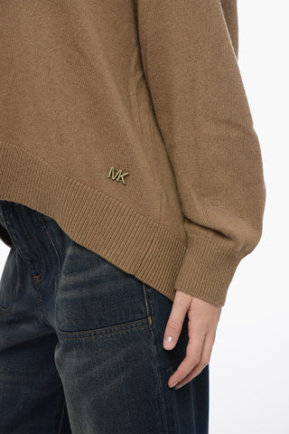Crew Neck Wool Blend Sweater with Asymmetric Design