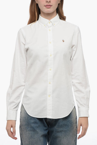 Camicia Button-Down in Tinta Unita con Logo Ricamato