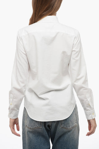 Solid Color Button-Down Collar Shirt with Embroidered Logo