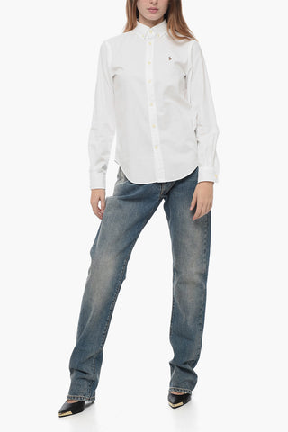 Camicia Button-Down in Tinta Unita con Logo Ricamato