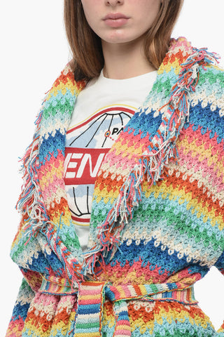 Knitted RAINBOW Cardigan with Frindge Detailing