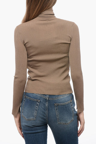 S Maglia in Lana Vergine a Coste con Collo Alto