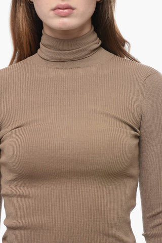 S Maglia in Lana Vergine a Coste con Collo Alto