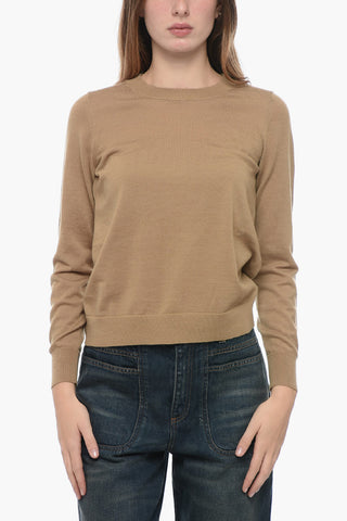 Crew Neck Wool Blend Sweater with Back Buttoning