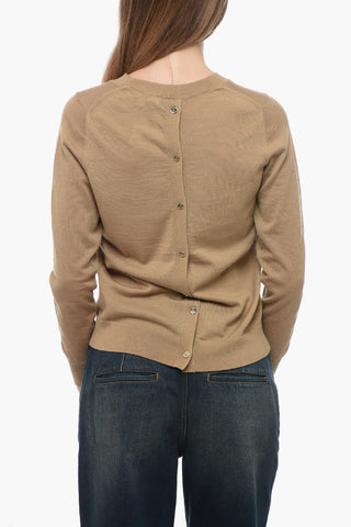 Crew Neck Wool Blend Sweater with Back Buttoning