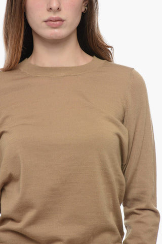 Crew Neck Wool Blend Sweater with Back Buttoning
