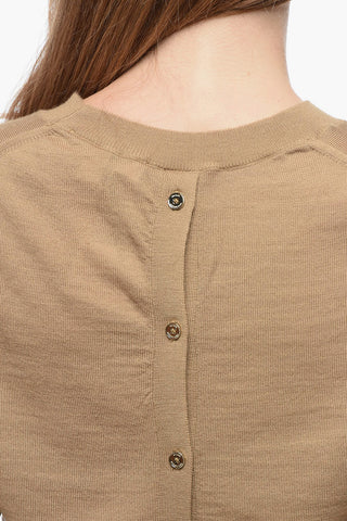 Crew Neck Wool Blend Sweater with Back Buttoning
