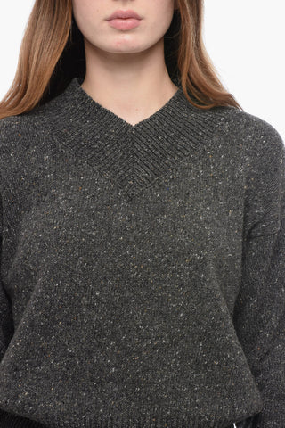 Pullover in Tweed di Cashmere con Scollo a V