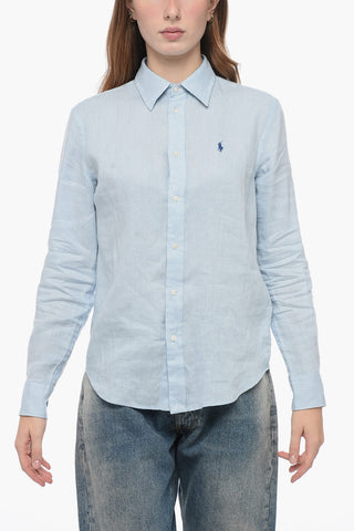 Camicia in Lino Relaxed Fit con Logo Ricamato