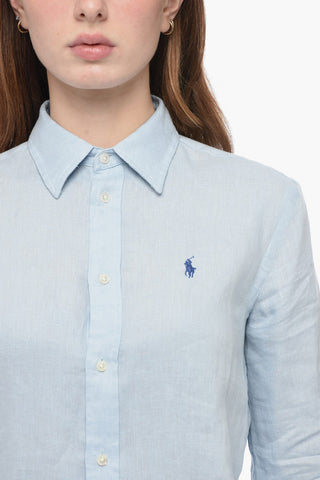 Camicia in Lino Relaxed Fit con Logo Ricamato