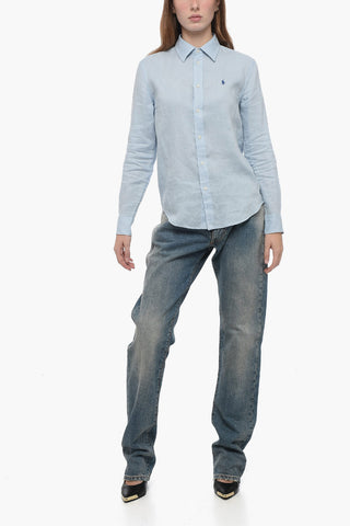 Camicia in Lino Relaxed Fit con Logo Ricamato