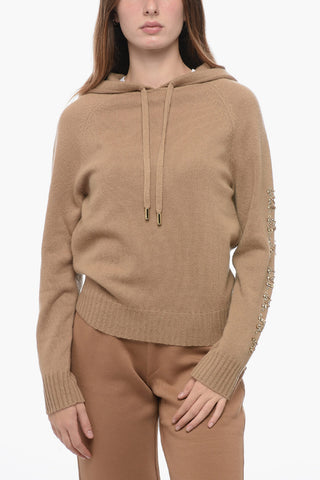 Hoodie in Lana con Logo Strass