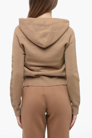 Hoodie in Lana con Logo Strass