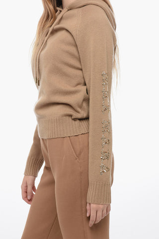Hoodie in Lana con Logo Strass