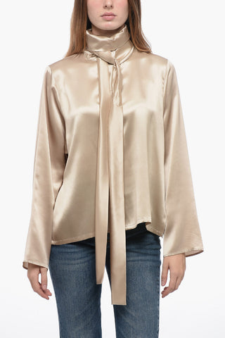 Silk Turtleneck Blouse with Removable Scarf