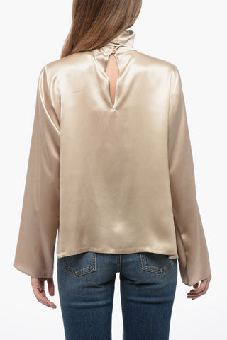Silk Turtleneck Blouse with Removable Scarf