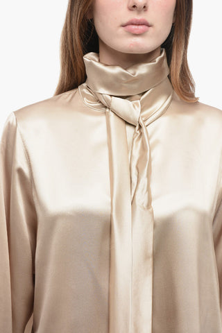Silk Turtleneck Blouse with Removable Scarf