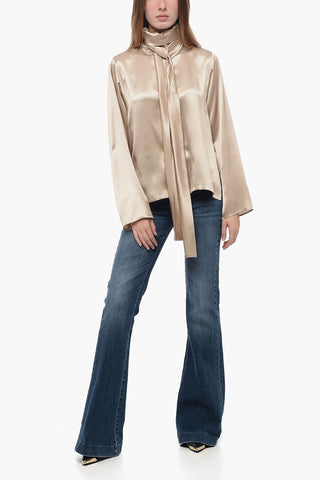 Silk Turtleneck Blouse with Removable Scarf