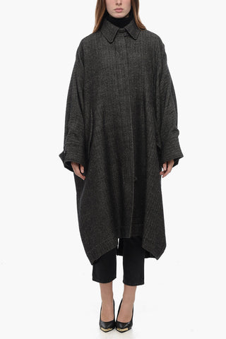 Blended Linen Oversized Trench with Herrinbone Motif