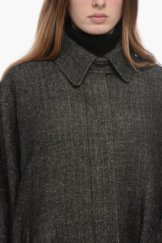 Blended Linen Oversized Trench with Herrinbone Motif