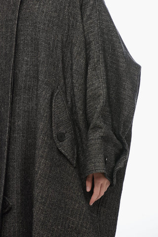 Blended Linen Oversized Trench with Herrinbone Motif