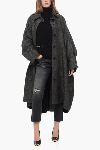 Blended Linen Oversized Trench with Herrinbone Motif