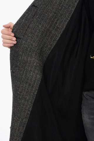 Blended Linen Oversized Trench with Herrinbone Motif