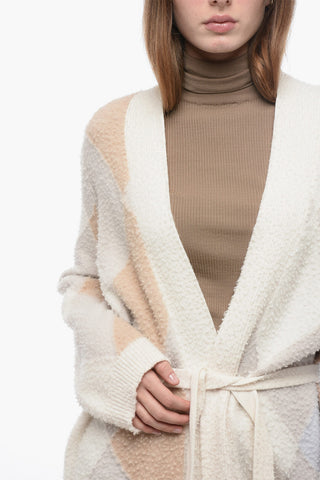 Casentino Wool Long Cardigan with Geometric Motif
