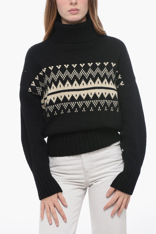 Pullover a Collo Alto in Misto Lana con Motivo Fairisle