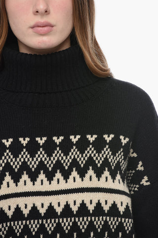 Pullover a Collo Alto in Misto Lana con Motivo Fairisle