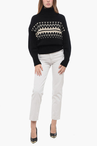Pullover a Collo Alto in Misto Lana con Motivo Fairisle