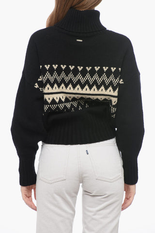Pullover a Collo Alto in Misto Lana con Motivo Fairisle