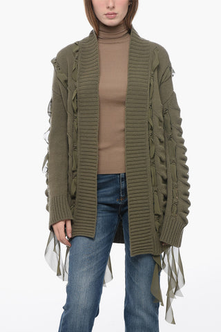 Woven Motif Cardigan with Chiffon Inserts