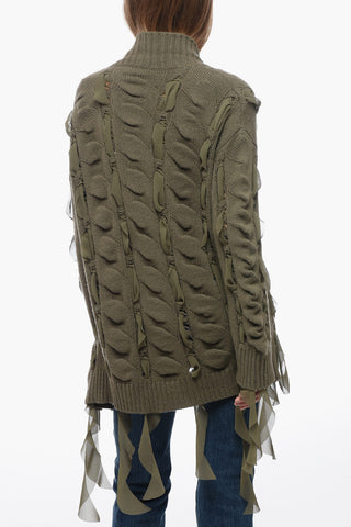 Woven Motif Cardigan with Chiffon Inserts