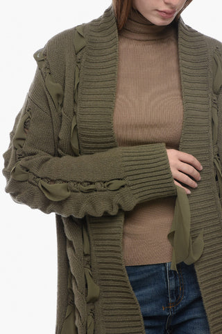 Woven Motif Cardigan with Chiffon Inserts