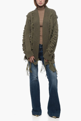 Woven Motif Cardigan with Chiffon Inserts