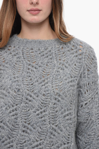 Fleecy Effect Pullover with Openwork Motif