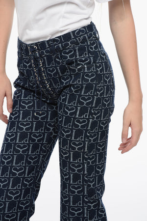 Denim Monogram Straight Fit Jeans with Lace-up Detail 23cm