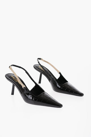 Open Back Crocodile-Effect Leather Pumps 7,5cm