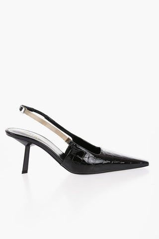 Open Back Crocodile-Effect Leather Pumps 7,5cm