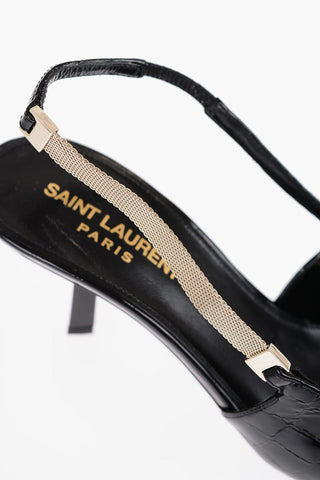 Open Back Crocodile-Effect Leather Pumps 7,5cm